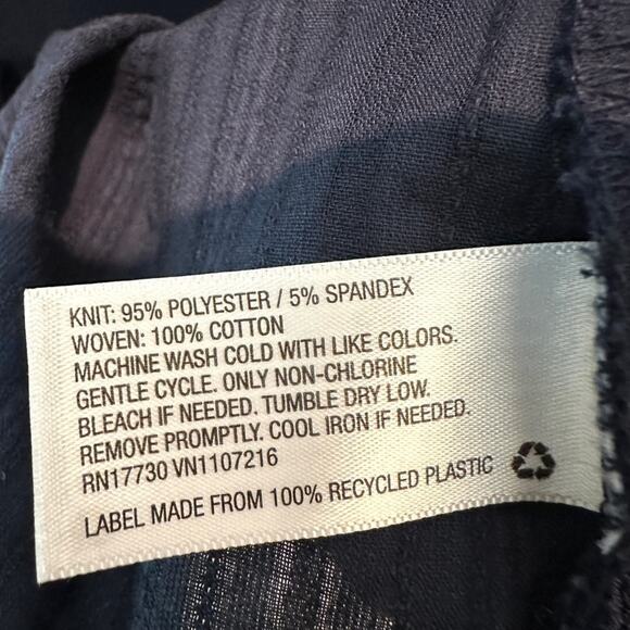 AVA & VIV | Navy Blue Mixed Fabric Knit Blouse Tie Front Short Sleeve Top | 14 - Picture 6 of 6